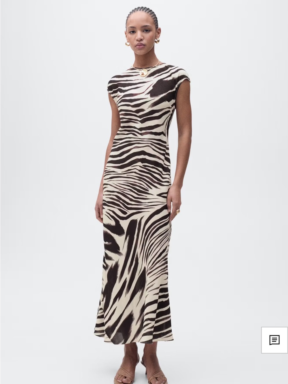 Mango Zebra-Print Cap-Sleeve Maxi Dress in Black and Cream